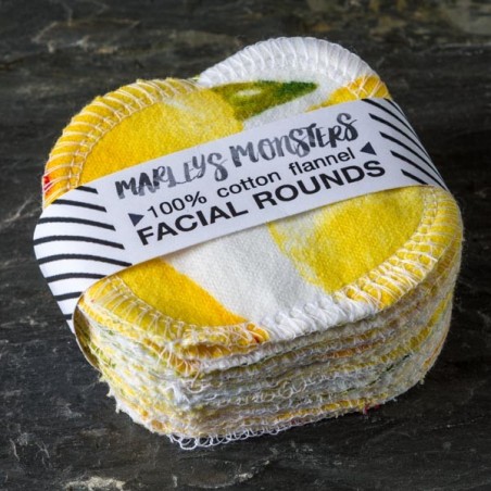 20 Lingettes démaquillantes réutilisables motif citron en coton - Marleys Monsters - Made in USA