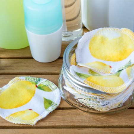 20 Lingettes démaquillantes réutilisables motif citron en coton - Marleys Monsters - Made in USA