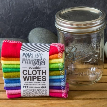 12 CLOTH WIPES - Rainbow - Marleys Monsters- Made in USA