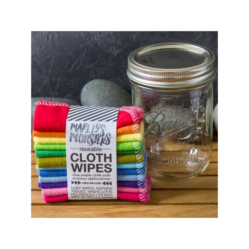 12 CLOTH WIPES - Rainbow - Marleys Monsters- Made in USA