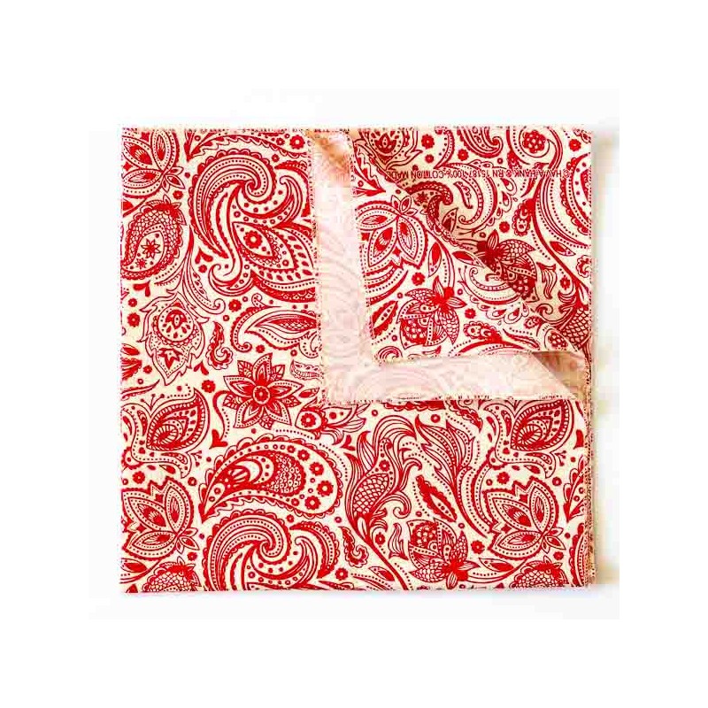 BANDANNA English Paisley white and red made in USA⎟