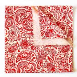 Bandana coton English paisley blanc rouge - made in USA