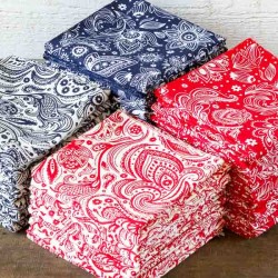 Bandana coton English paisley blanc rouge - made in USA