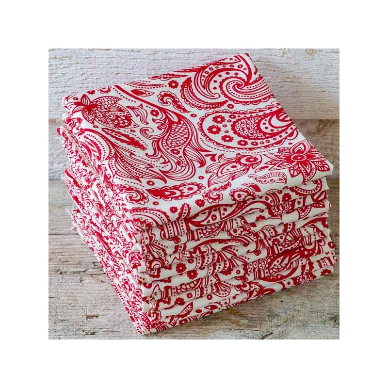 Bandana coton English paisley blanc rouge - made in USA