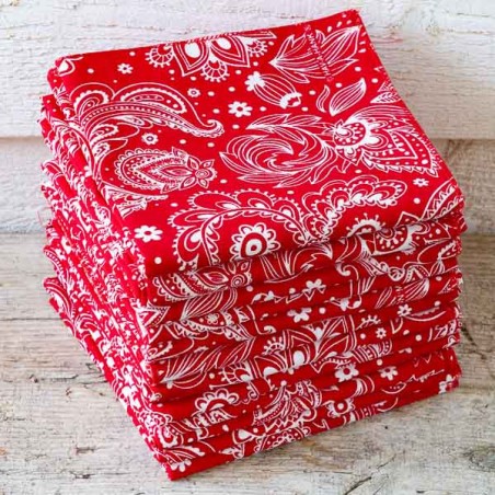 Bandana coton English paisley blanc rouge - made in USA