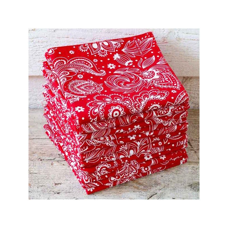 Bandana coton English paisley blanc rouge - made in USA