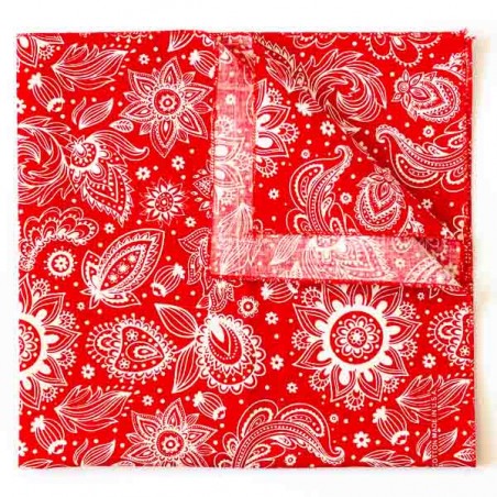 Bandana coton English paisley blanc rouge - made in USA