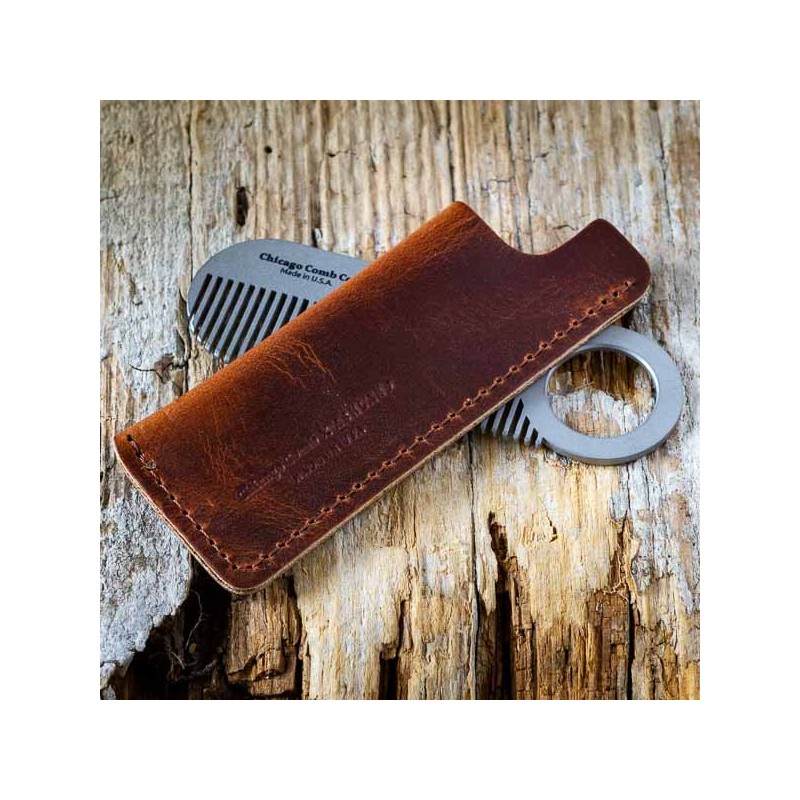 Etui peigne à barbe TAN Leather - made in USA