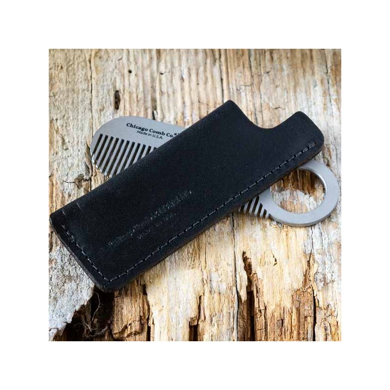 Etui peigne à barbe cuir noir - made in USA