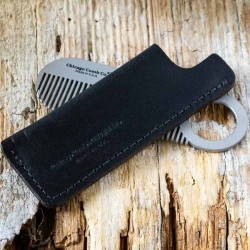 Etui peigne à barbe cuir noir - made in USA