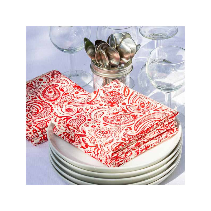 BANDANNA English Paisley white and red made in USA⎟