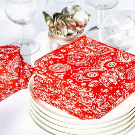 Bandana coton English paisley blanc rouge - made in USA