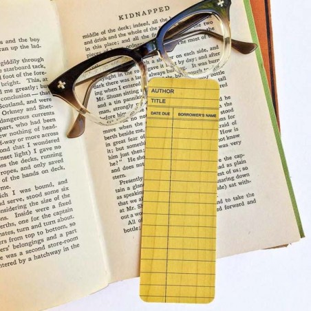 Yellow Library Book Card design - Wooden Maple Bookmark