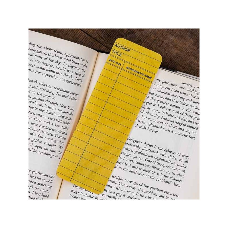 Yellow Library Book Card design - Wooden Maple Bookmark