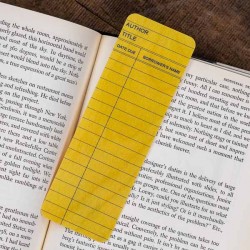 Yellow Library Book Card design - Wooden Maple Bookmark