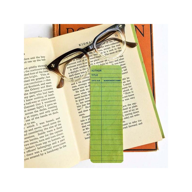 Green Library Book Card design - Wooden Maple Bookmark